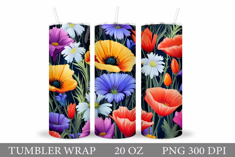 Flowers Tumbler Design. Wildflowers Tumbler Sublimation