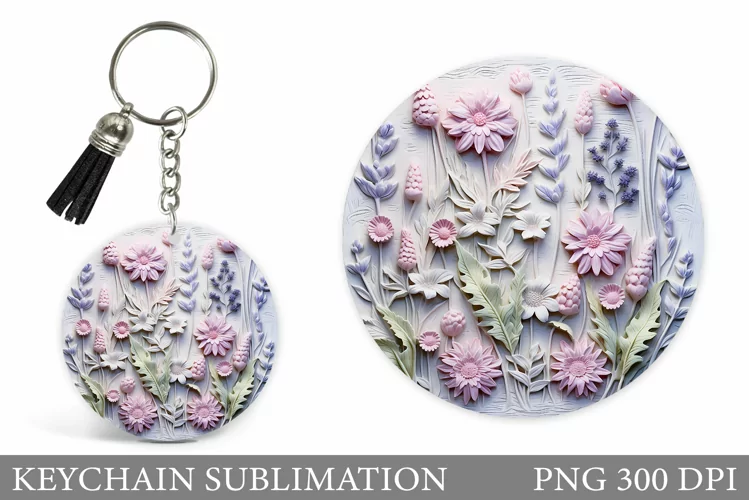 3D Flowers Keychain Design. Flowers Keychain Sublimation