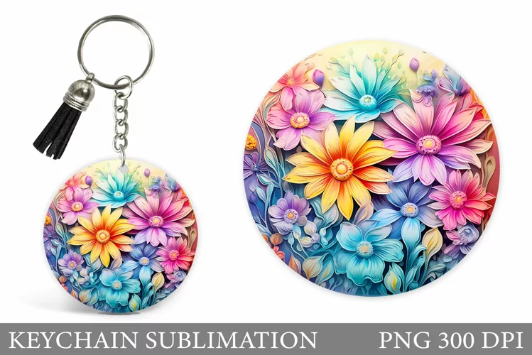 Flowers Keychain Design. Floral Keychain Sublimation
