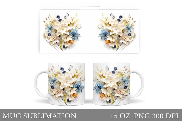 3D Flowers Mug Sublimation. Flowers Mug Wrap Design example image 1