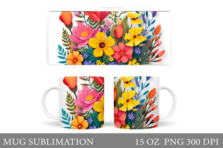 Flowers Mug Sublimation. Flowers Mug Wrap Design example image 1