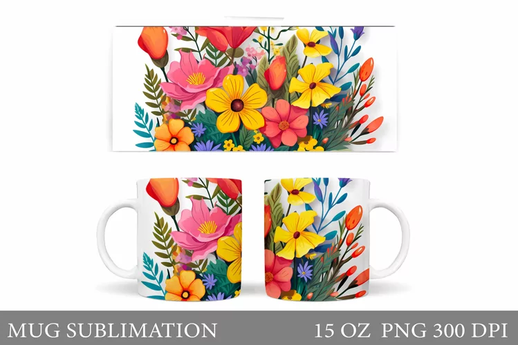 Flowers Mug Sublimation. Flowers Mug Wrap Design