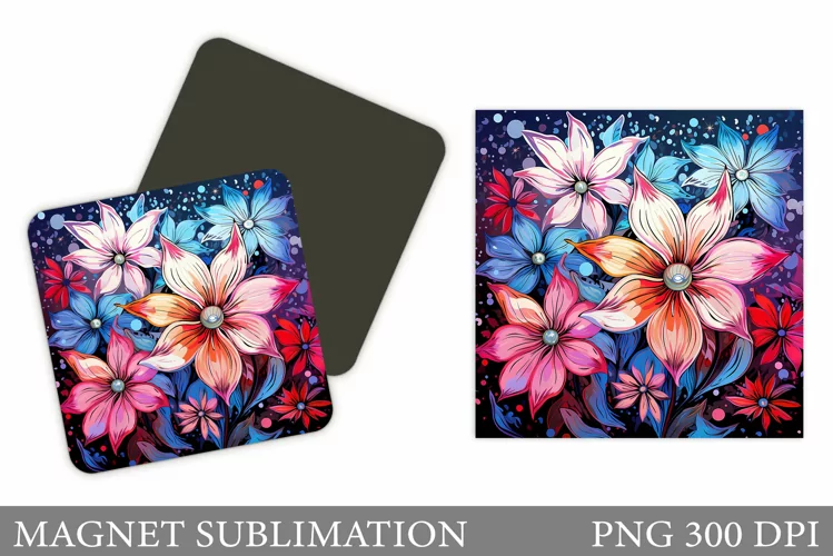 Flowers Magnet Sublimation. Flowers Square Magnet Design