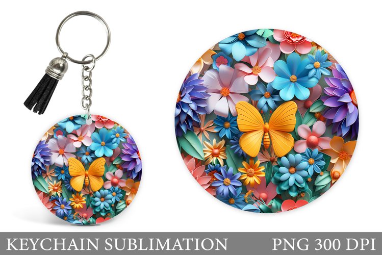 3D Flowers Keychain. Butterfly Keychain Sublimation example image 1