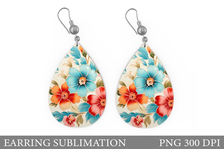 Flowers Earring Sublimation. Flowers Teardrop Earring