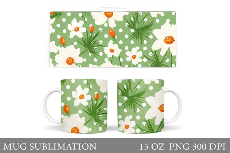 Daisy Flowers Mug Sublimation. Flowers Mug Wrap Design example image 1