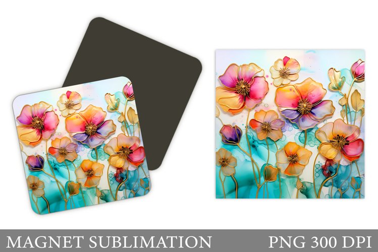 Flowers Square Magnet Design. Flowers Magnet Sublimation example image 1