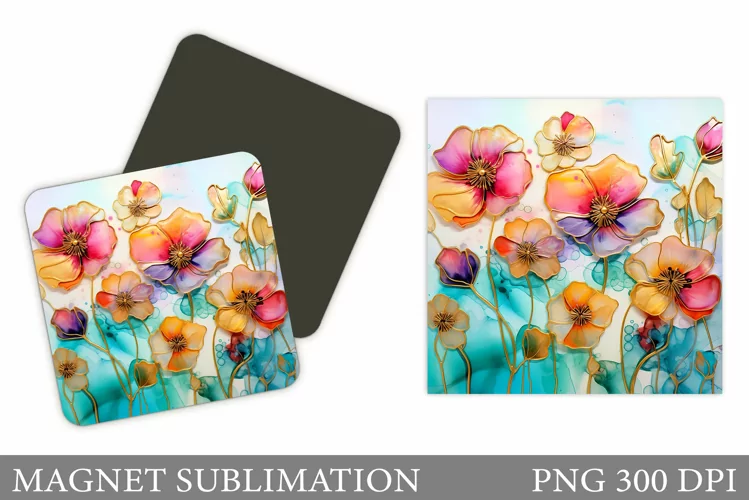 Flowers Square Magnet Design. Flowers Magnet Sublimation