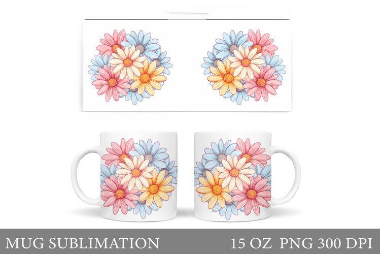 Daisy Flowers Mug Sublimation. Flowers Mug Wrap Design example image 1