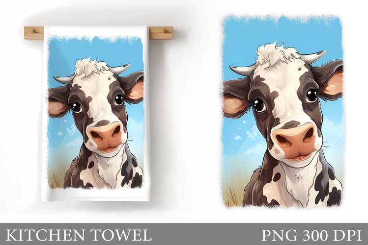 Cute Cow Kitchen Towel. Cow Flowers Kitchen Towel Design