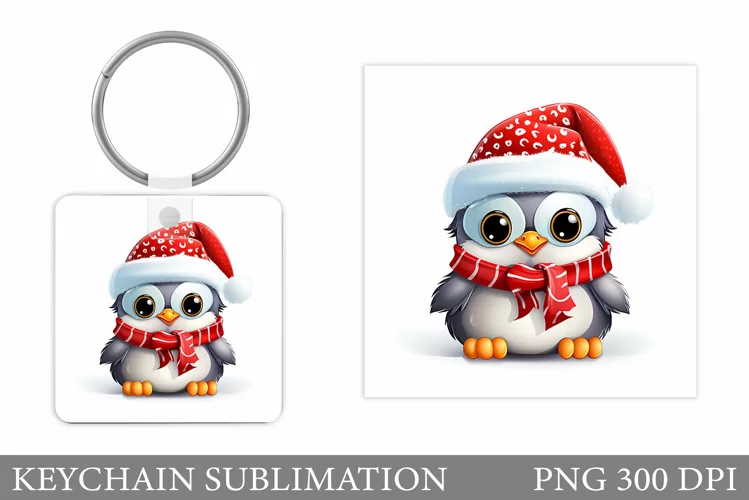 Christmas Penguin Keychain. Cute Penguin Keychain Design