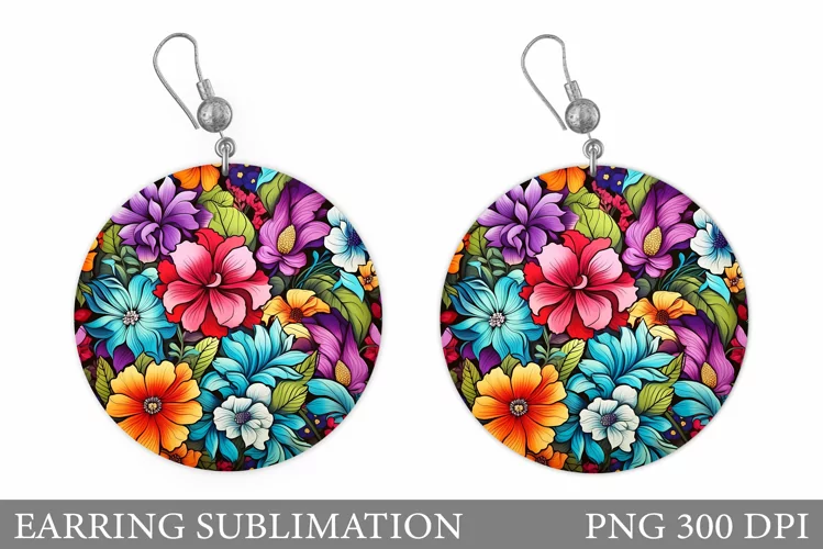 Flowers Earring Sublimation. Flowers Round Earring
