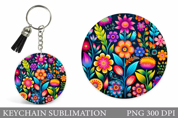 Flowers Keychain Design. Round Keychain Flowers