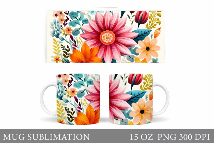 Flowers Mug Design. Floral Mug Sublimation