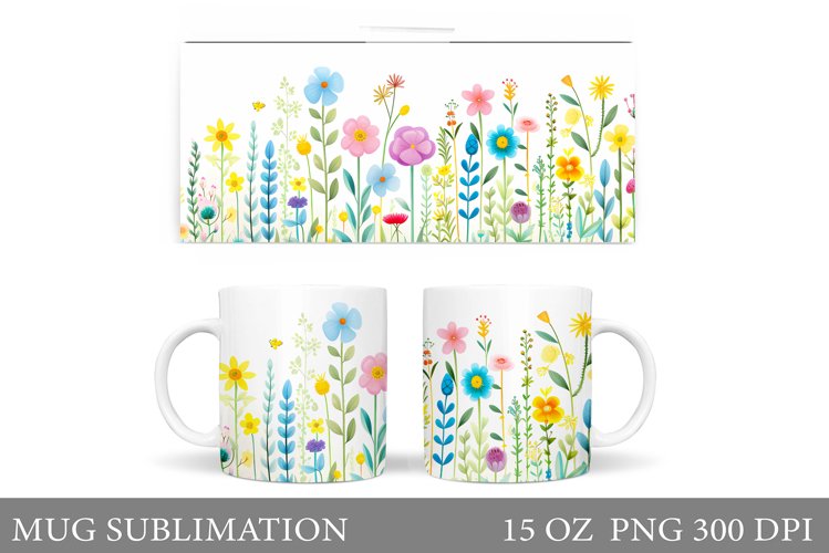 Wildflowers Mug Sublimation. Flowers Mug Wrap Design