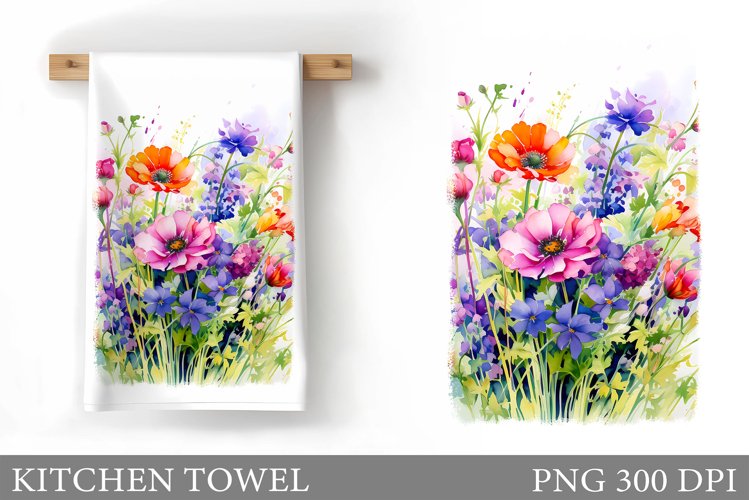 Wildflowers Kitchen Towel. Flowers Kitchen Towel Sublimation example image 1