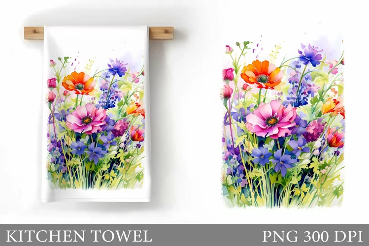 Wildflowers Kitchen Towel. Flowers Kitchen Towel Sublimation