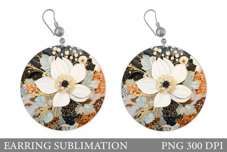 Flowers Earring Sublimation. Flowers Round Earring example image 1