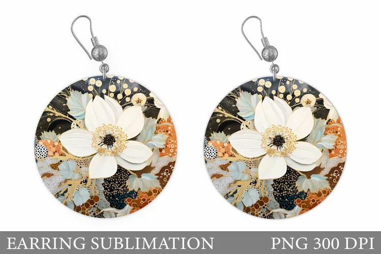 Flowers Earring Sublimation. Flowers Round Earring