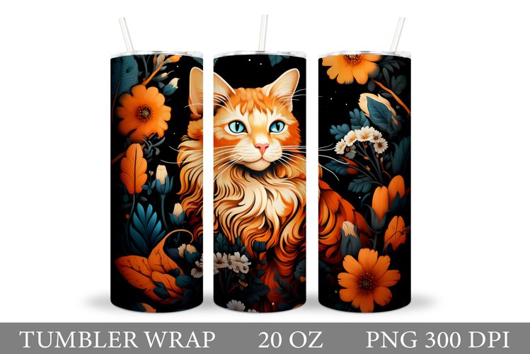Cute Cat Tumbler Design. Cat Flowers Tumbler Sublimation