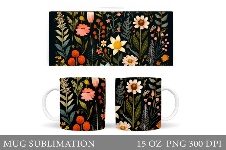 Wildflowers Mug Wrap Design. Flowers Mug Wrap Sublimation