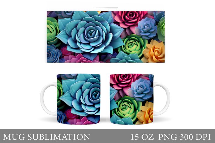 Succulents Mug Design. 3D Flowers Mug Sublimation