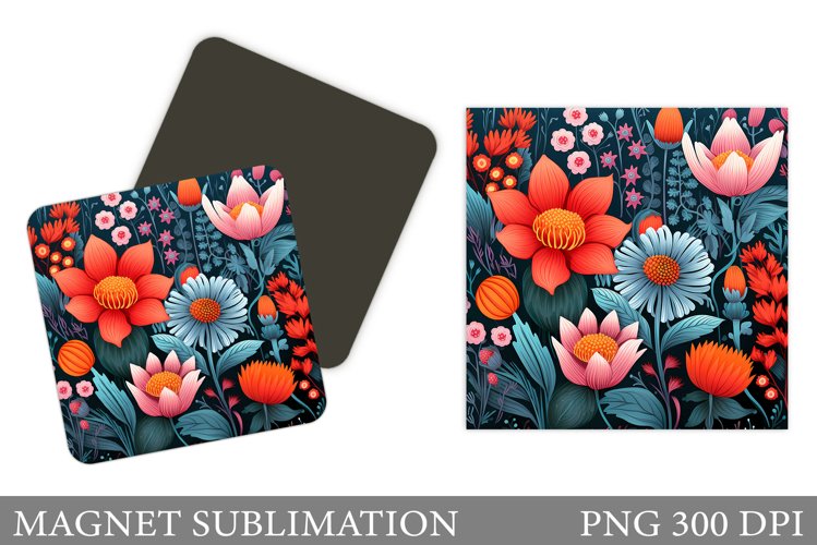 Flowers Square Magnet. Flowers Magnet Sublimation example image 1