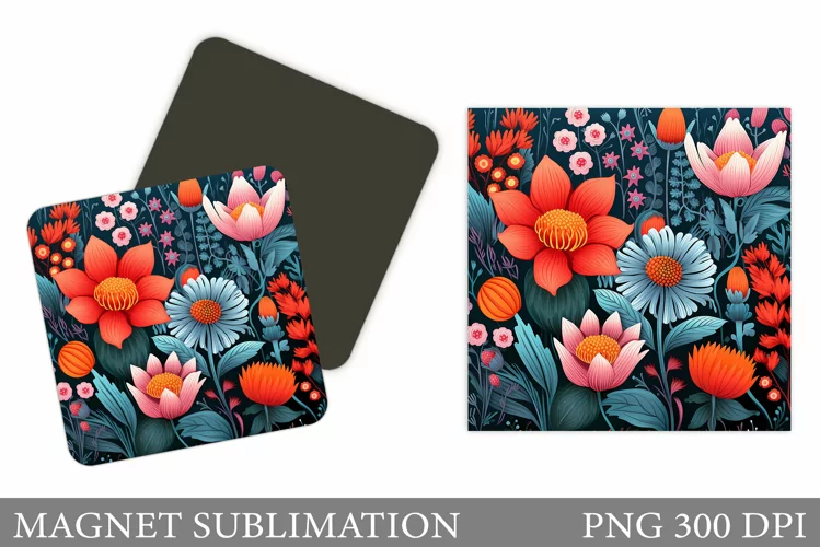 Flowers Square Magnet. Flowers Magnet Sublimation