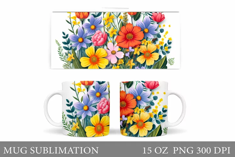 Flowers Mug Wrap Sublimation. Flowers Mug Wrap Design