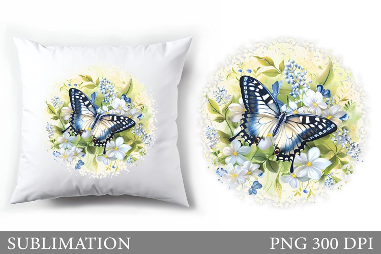 Butterfly Pillow Sublimation. Bitterfly Flowers Sublimation example image 1