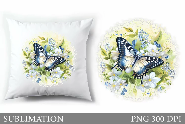 Butterfly Pillow Sublimation. Bitterfly Flowers Sublimation