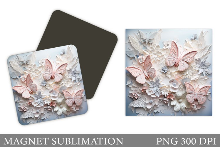 3D Butterflies Magnet Design. 3D Flowers Magnet Sublimation example image 1