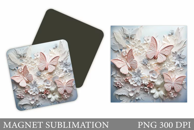 3D Butterflies Magnet Design. 3D Flowers Magnet Sublimation