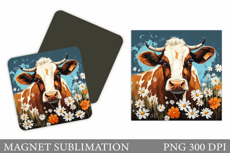 Cow Magnet Design. Flowers Magnet Sublimation