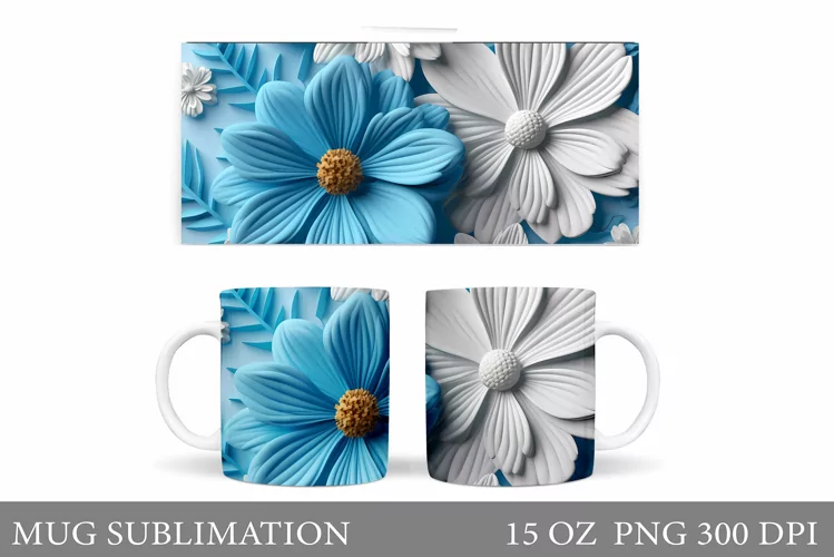 Flowers Mug Wrap Sublimation. 3D Flowers Mug Design