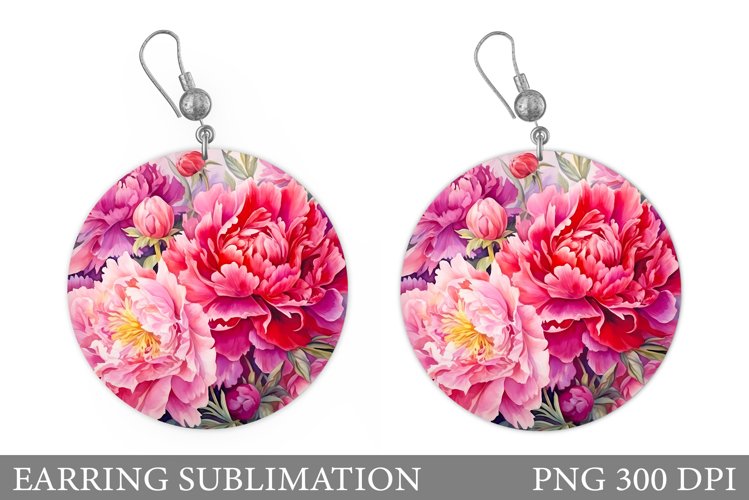 Flowers Earring Design. Peony Earring Sublimation example image 1