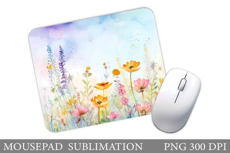 Wildflowers Mouse Pad Design. Watercolor Flowers Mouse Pad