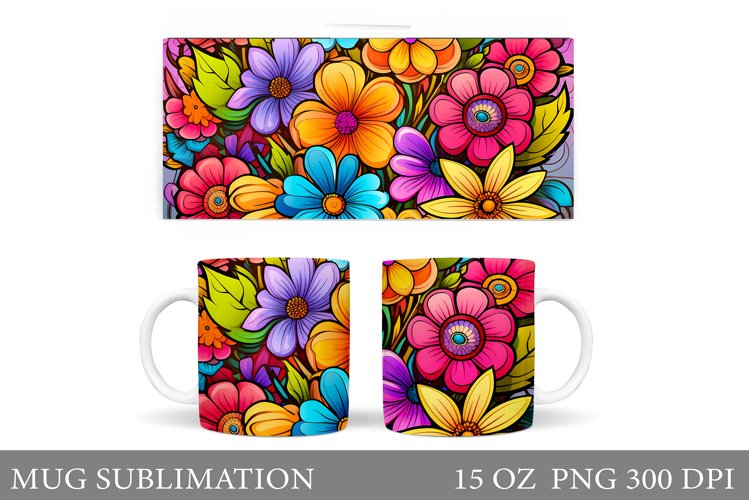 Daisy Flowers Mug Sublimation. Flowers Mug Wrap Design