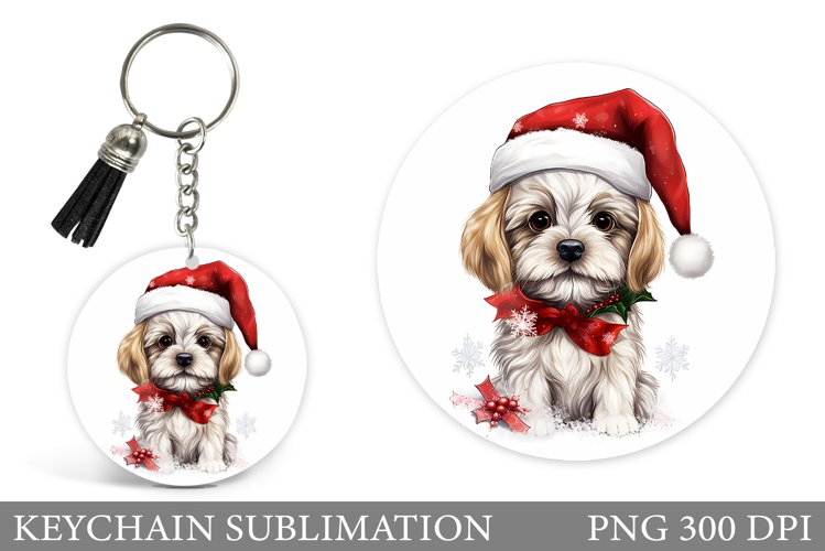 Christmas Dog Keychain Design. Cute Dog Round Keychain example image 1