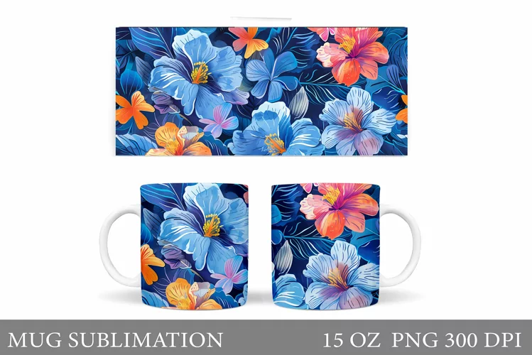 Flowers Mug Sublimation. Flowers Mug Wrap Design