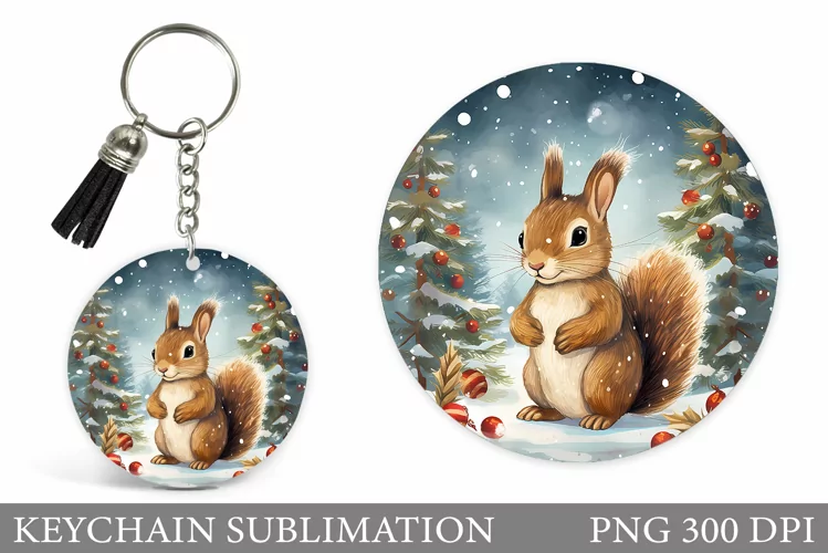 Winter Squirrel Keychain. Cute Squirrel Keychain Sublimation