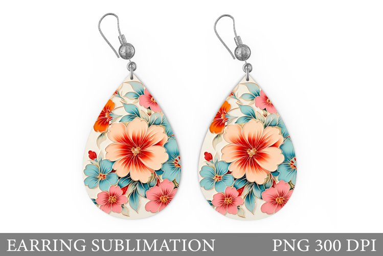 Flowers Earring Sublimation. Teardrop Flowers Earring Design