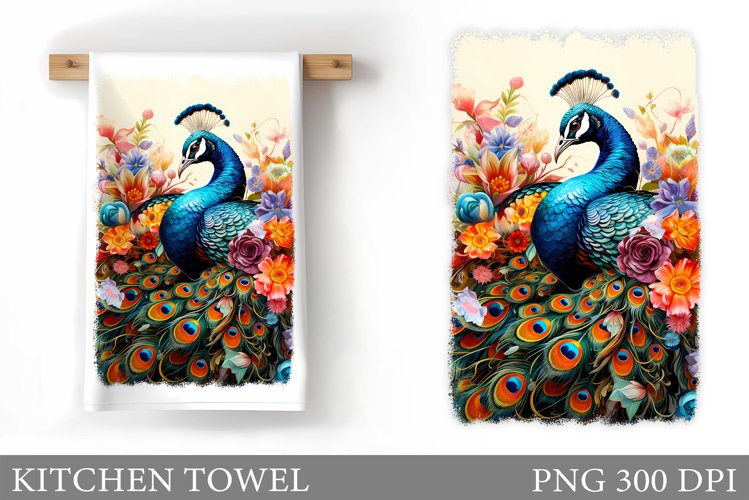 Peacock Kitchen Towel. Flowers Kitchen Towel Design