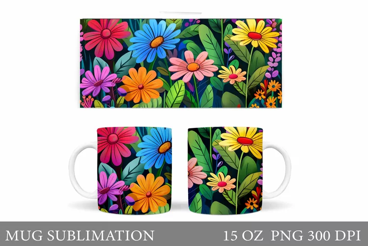 Flowers Mug Wrap Sublimation. Flowers Mug Wrap Design