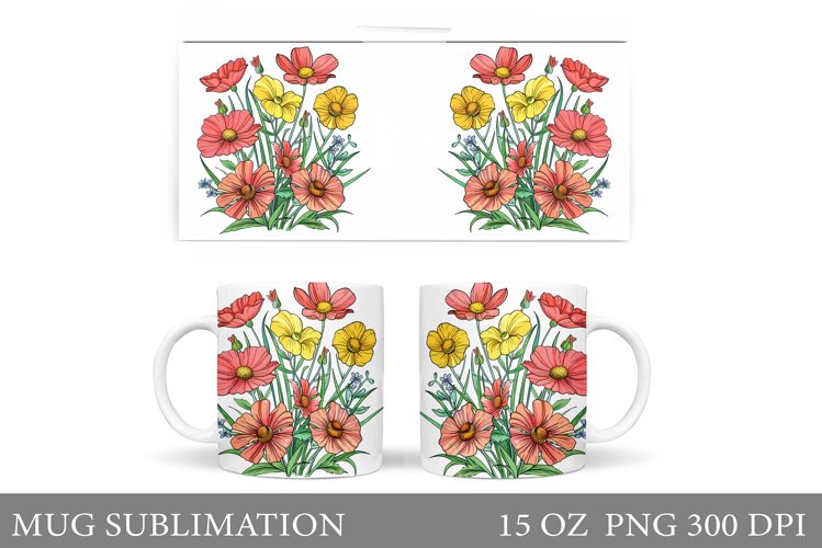 Flowers Mug Wrap Design. Flowers Mug Sublimation example image 1
