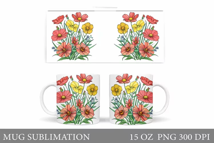 Flowers Mug Wrap Design. Flowers Mug Sublimation