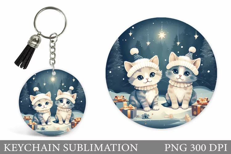 Christmas Cats Keychain. Winter Cats Keychain