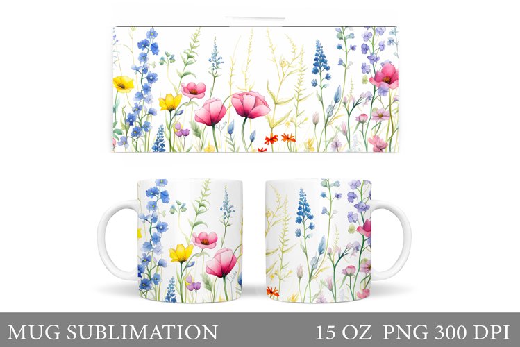 Flowers Mug Sublimation. Wildflowers Mug Wrap Design