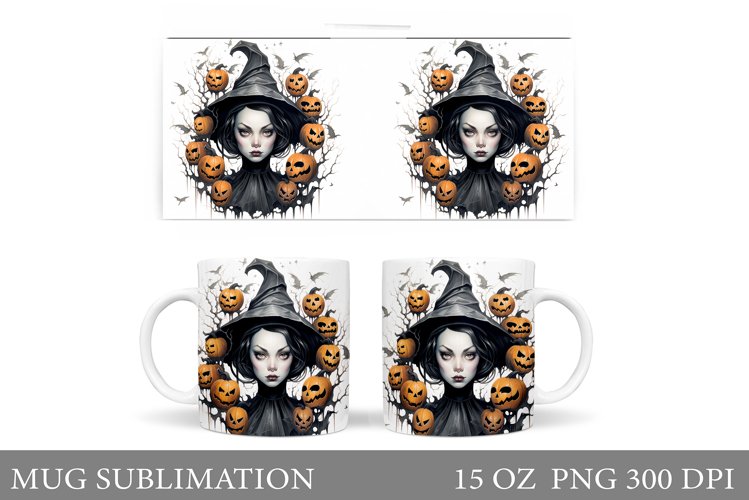 Witch Mug Wrap Design. Halloween Mug Wrap Sublimation