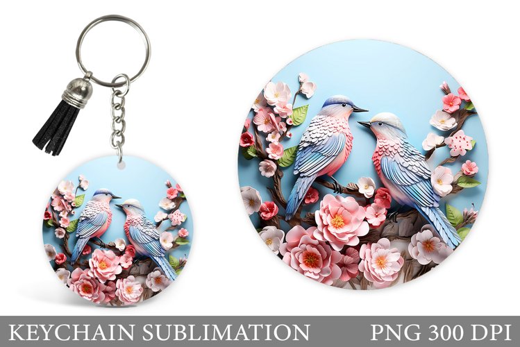 Birds Keychain Sublimation. Spring Birds Keychain Design